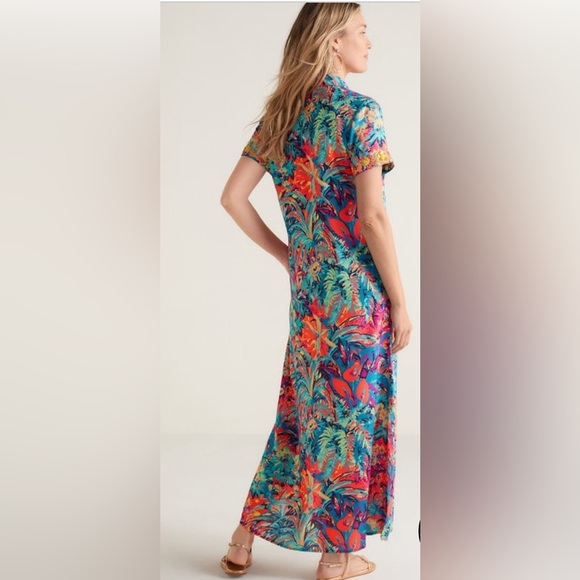 Soft Surroundings Florence Boho Embroidered Beaded Tropical Shirt Dress 2X 22W - Picture 12 of 14